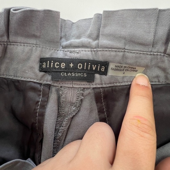 Alice + Olivia Pants Women Size 4 Liam Gray Paperbag Waist Tie Ankle Linen Blend - Picture 5 of 10